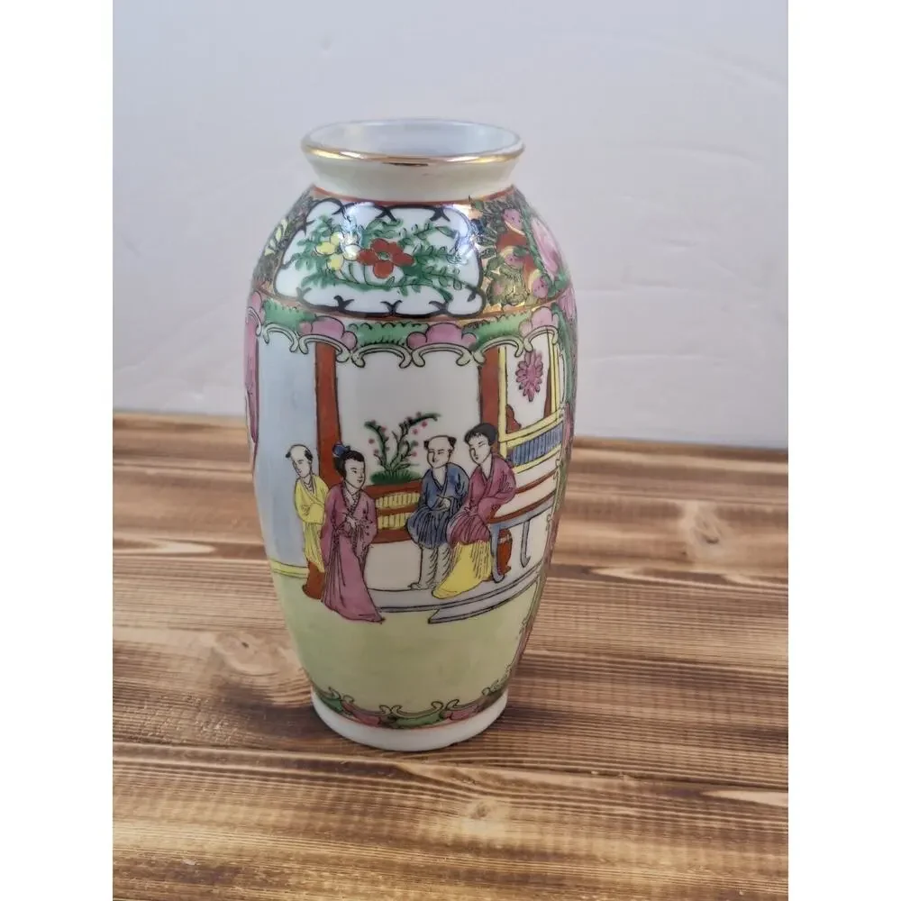 Chinese Red Dragon Stamp Family Rose Porcelain Vase Vtg 6